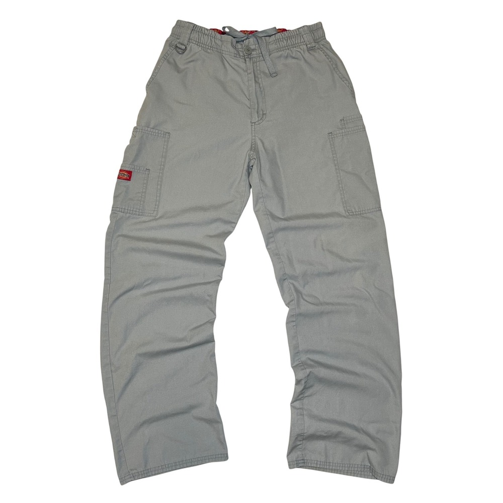 Dickies Scrub Pants Grey Cargo Elastic Waist Drawstring Size S CH P